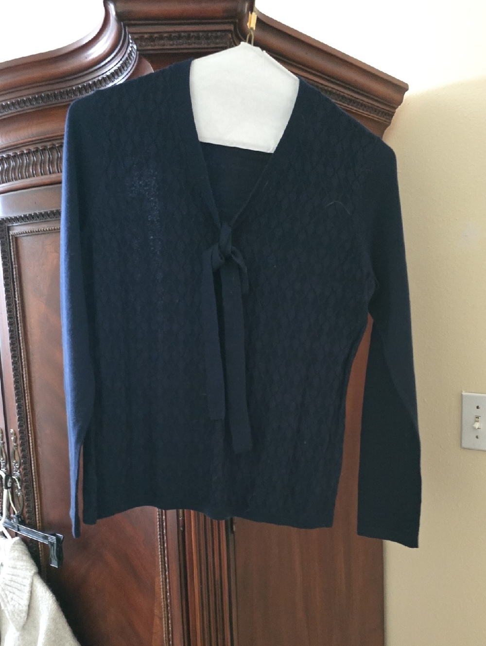 Brooks Brothers Navy V-Neck Tie-Front Sweater
